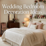 Elegant wedding bedroom with floral bed decoration and warm lighting