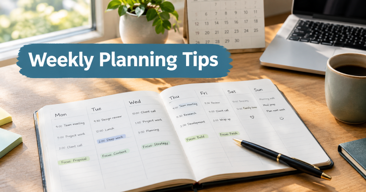 Discover weekly planning tips for productivity to set priorities, manage your time, protect focus, and create a realistic weekly plan you can follow.