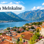 Kotor Montenegro Old Town beside the Bay of Kotor with dramatic mountains and the text “Kotora Melnkalne”