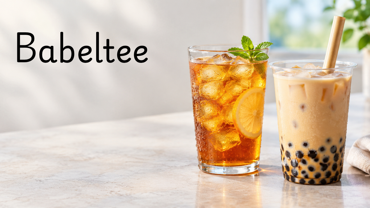 Glass of iced tea beside a bubble tea drink, illustrating the possible tea-related interpretation of Babeltee.